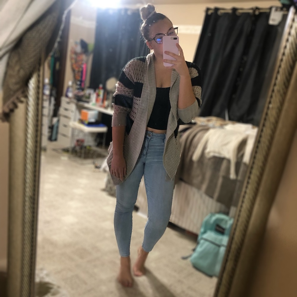 Black and grey striped cardigan